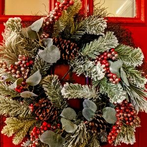 Berries & Pinecones Flocked /Winter Wreath.